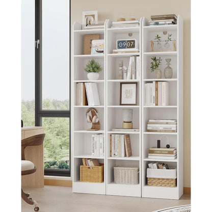 7-stöckiges Bücherregal Weiß – Standregal für Wohnzimmer & Büro