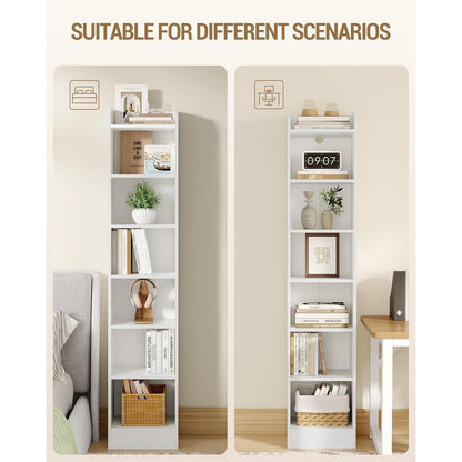 7-stöckiges Bücherregal Weiß – Standregal für Wohnzimmer & Büro