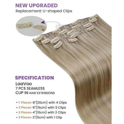 Clip-in Echthaar Extensions Aschblond Highlights 50cm