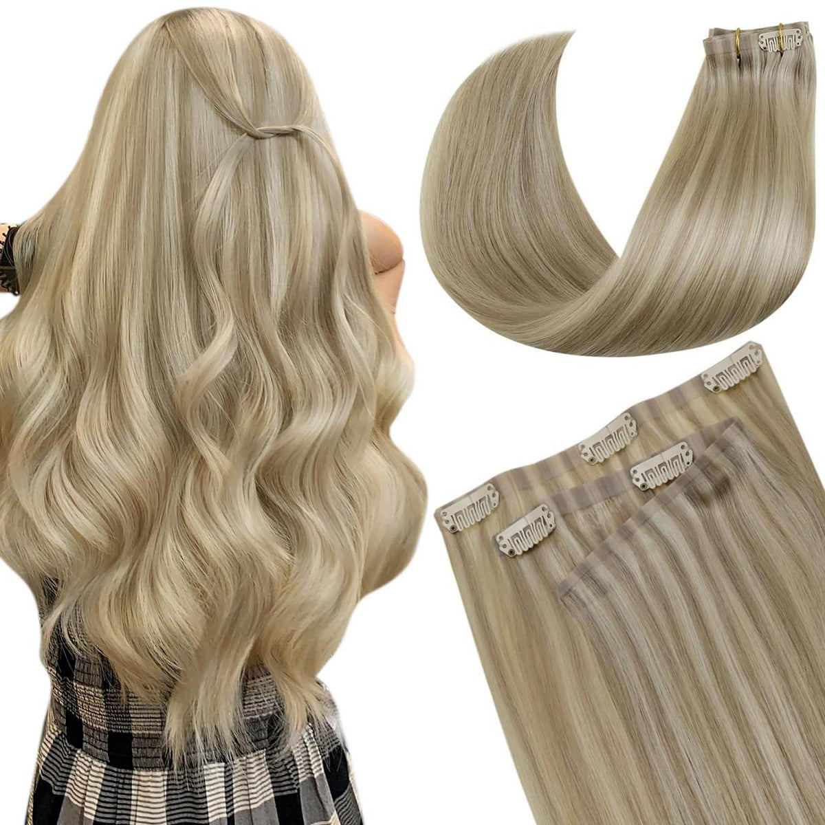 Echthaar Clip-Ins Blonde Highlights – 40cm, 100g #16/22