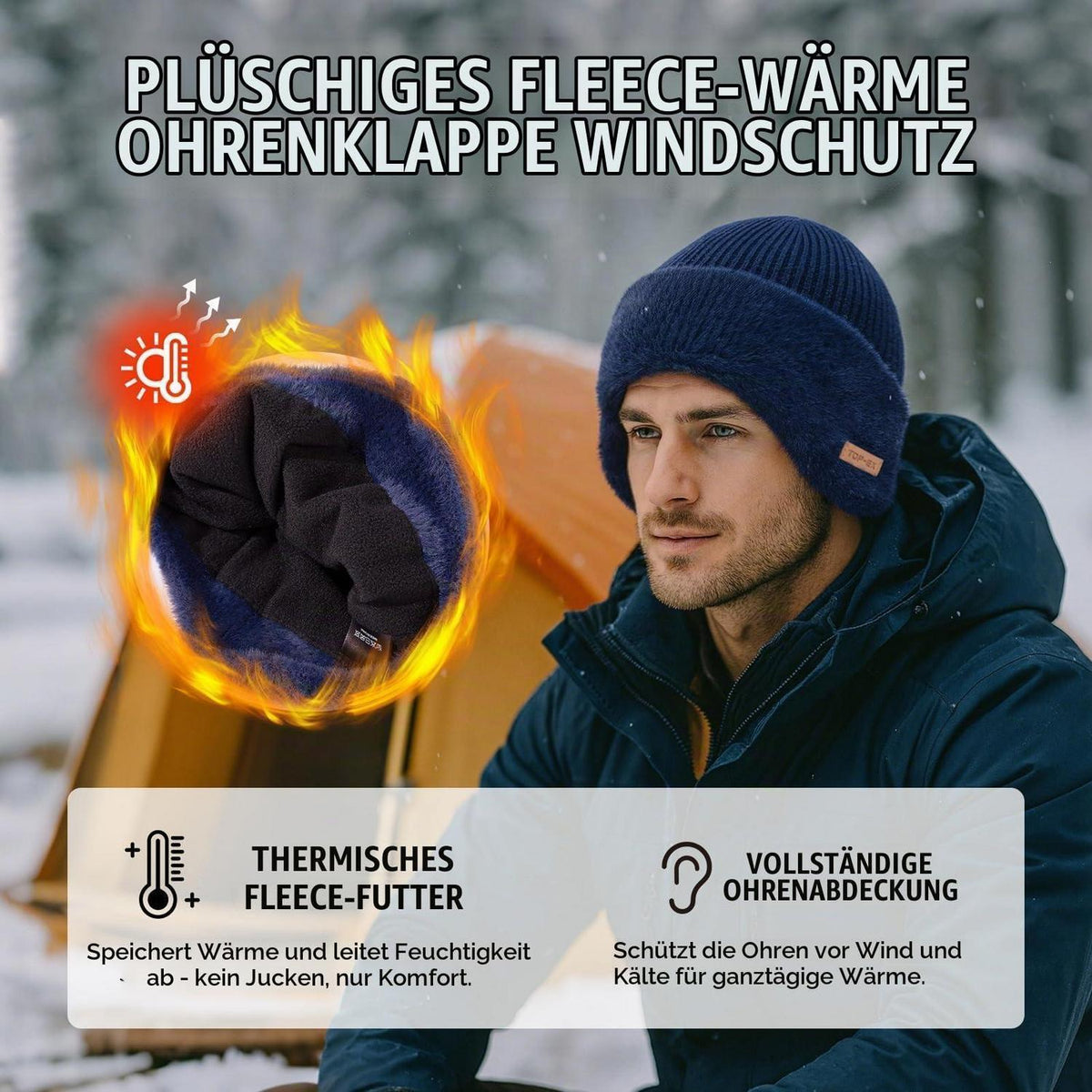 Wasserdichte Thermomütze mit Ohrenklappen – Merino-Wolle Grau XL-XXL