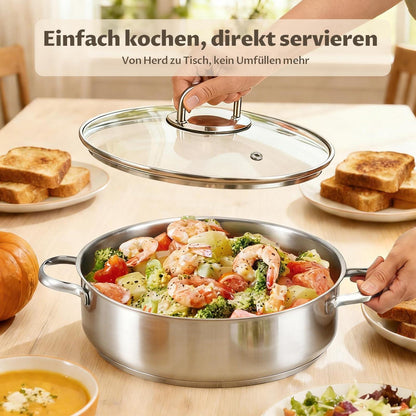 Edelstahl Schmorpfanne 28 cm mit Glasdeckel
