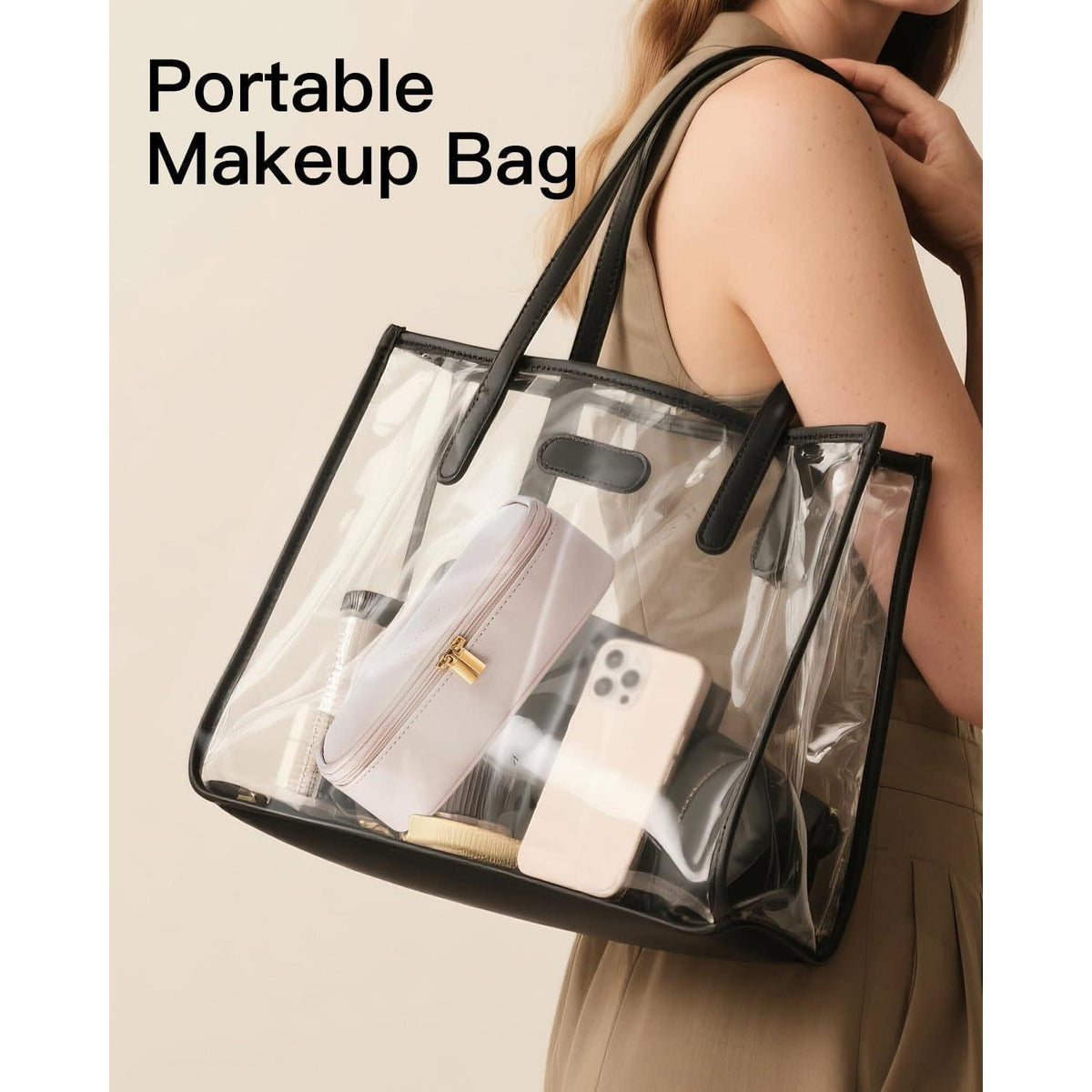 Kosmetiktasche Beige Cremerosa, Organizer für unterwegs in Lederoptik