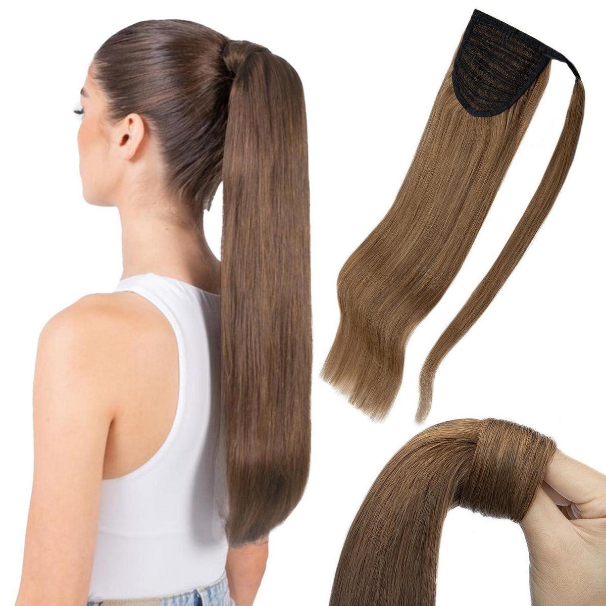 Echthaar Zopf Extension Hellbraun 35 cm – Volumenerweiterung