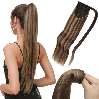 Echthaar Zopf Extension Mittelbraun/Dunkelblond 40cm