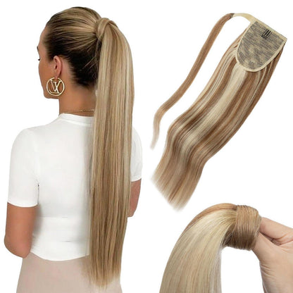 Echthaar Zopf Extension 45 cm Goldbraun & Blond