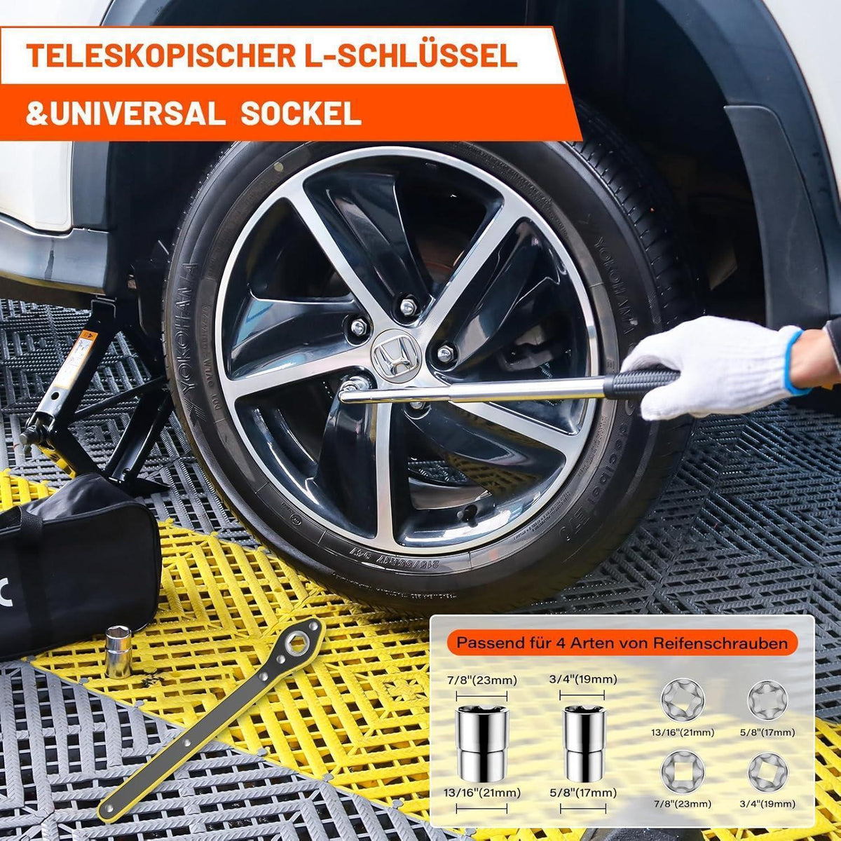 Universeller 2.5t Scherenwagenheber mit Reifenwechsel-Set