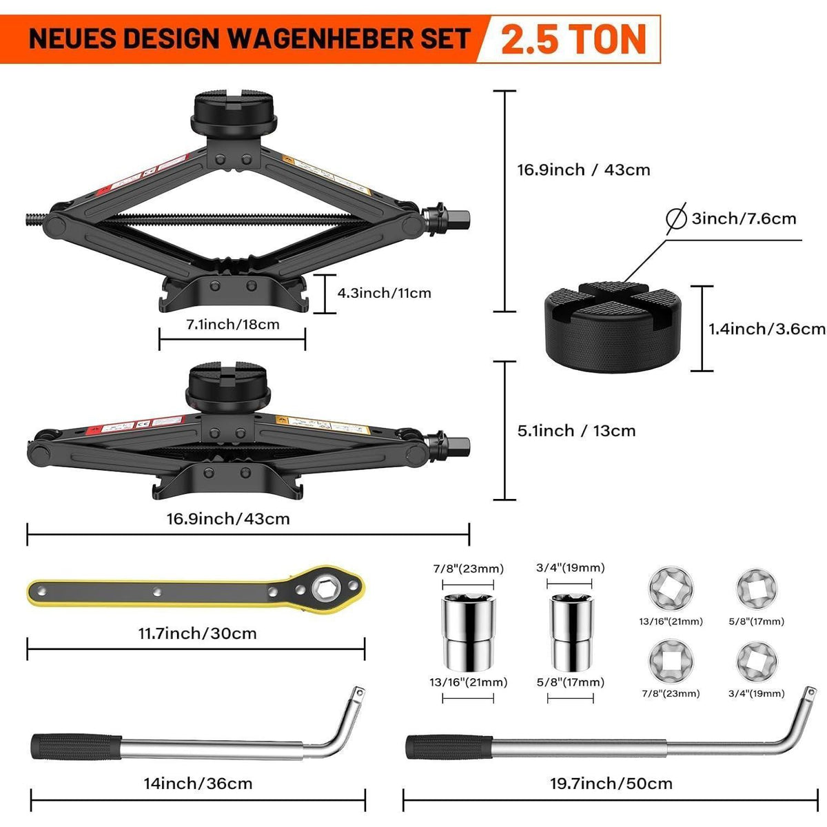 Universeller 2.5t Scherenwagenheber mit Reifenwechsel-Set