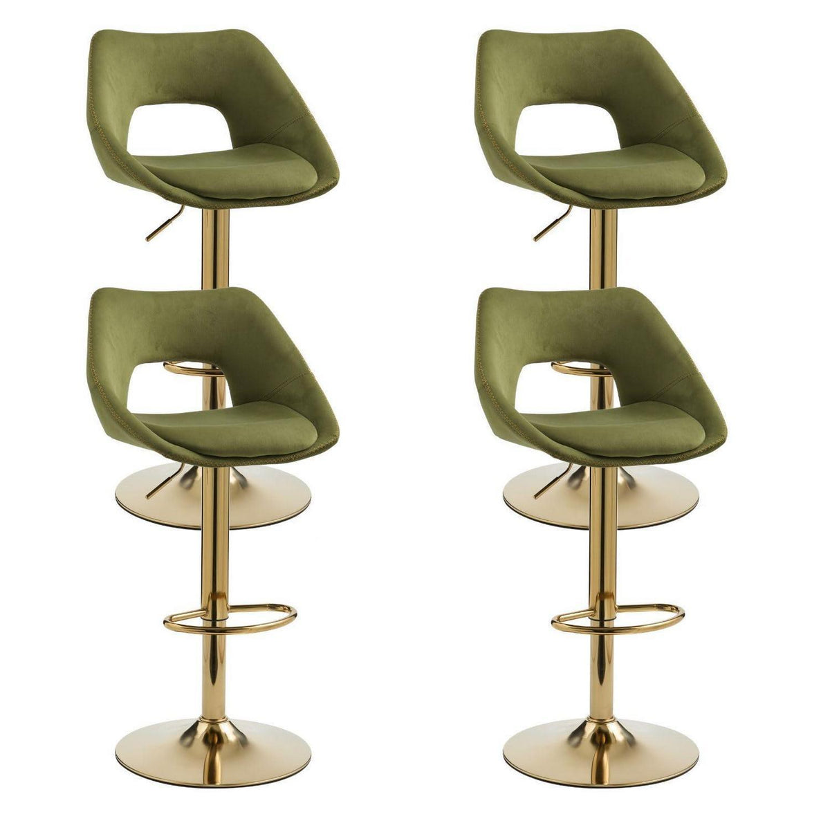 Barhocker Set 4er – Höhenverstellbar, Grün-Samt