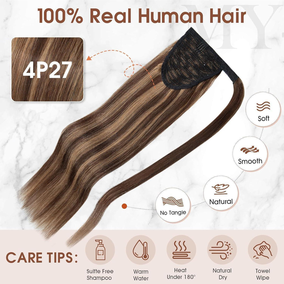 Echthaar Zopf Extension Mittelbraun/Dunkelblond 35 cm