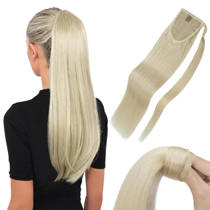Echthaar Zopf Platinblond 40cm – Haarverlängerung mit Klettverschluss