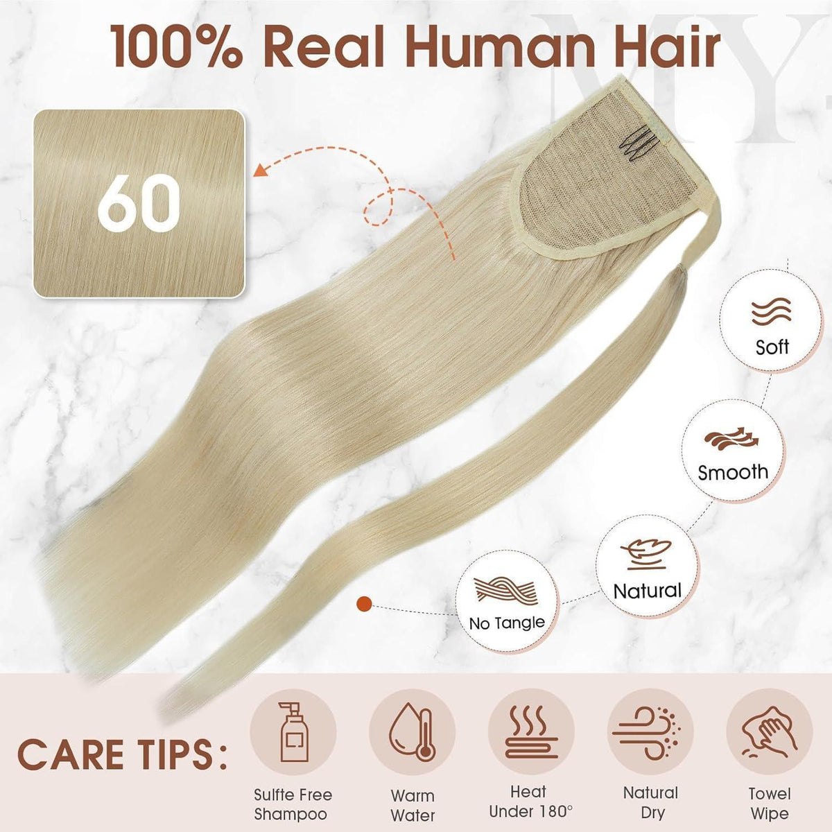 Echthaar Zopf Platinblond 40cm – Haarverlängerung mit Klettverschluss