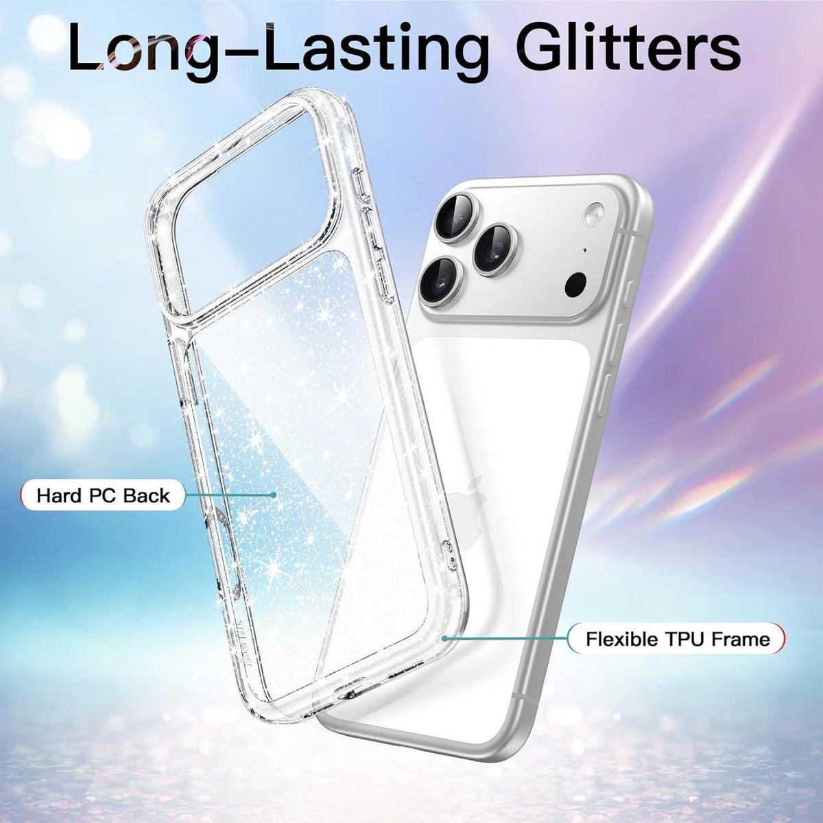 Glitzer Hülle für iPhone 17 Pro 6,3 Zoll, Stoßfest, Transparent