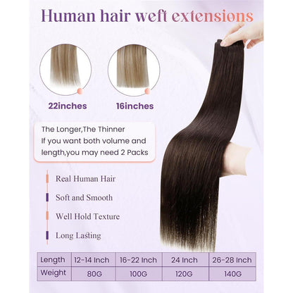 Echthaar Tressen Dunkelbraun 55cm - Remy Weft Extensions