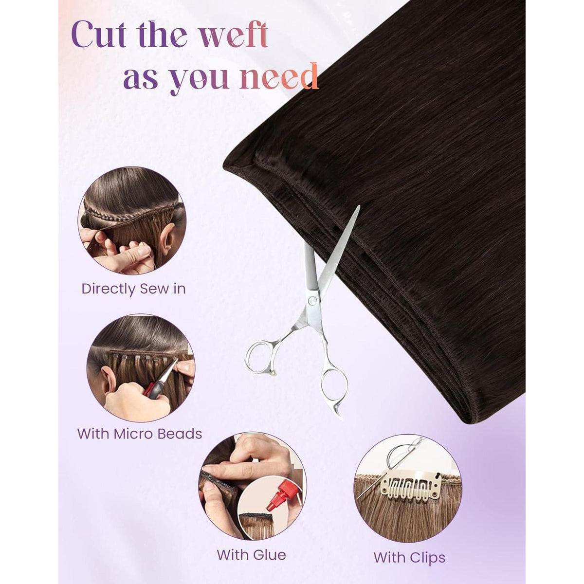 Echthaar Tressen Dunkelbraun 55cm - Remy Weft Extensions