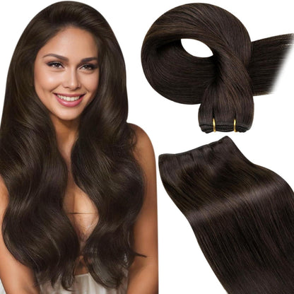 Echthaar Tressen Dunkelbraun 55cm - Remy Weft Extensions