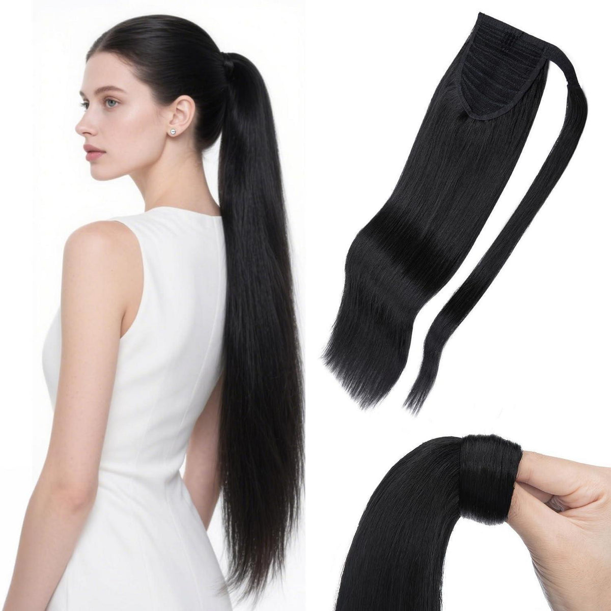 Echthaar Zopf Extension Schwarz 45 cm – Volumenerweiterung