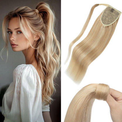 Echthaar Zopf Extension Ascheblond/Blond 45 cm
