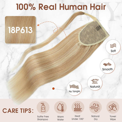 Echthaar Zopf Extension Ascheblond/Blond 45 cm