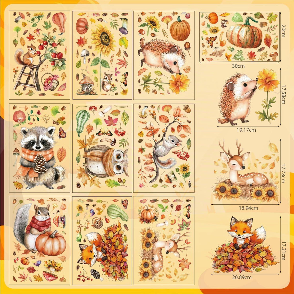 Herbst Fensterbilder Selbstklebend – Fensterdeko mit Eicheln & Eichhörnchen