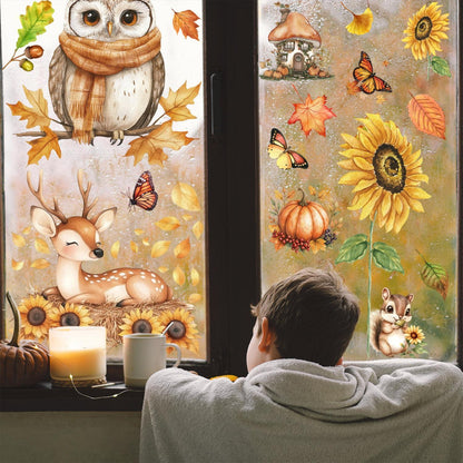 Herbst Fensterbilder Selbstklebend – Fensterdeko mit Eicheln & Eichhörnchen
