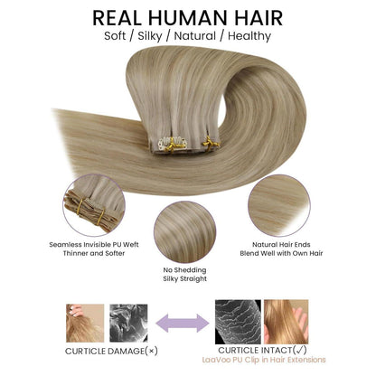 Echthaar Clip-Ins Blonde Highlights – 35cm, 100g #16/22