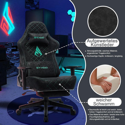 Gaming Stuhl mit Fußstütze und verstellbaren Armlehnen (Grau/Schwarz)