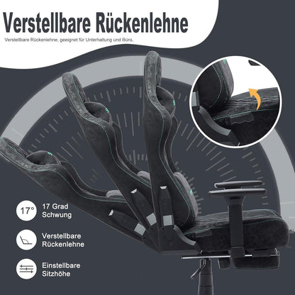 Gaming Stuhl mit Fußstütze und verstellbaren Armlehnen (Grau/Schwarz)