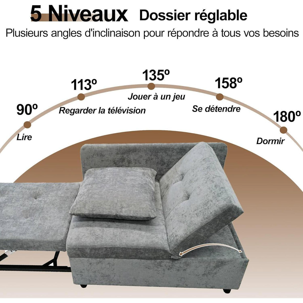 Schlafsofa Klein – 3-in-1 Schlafsessel mit Bettfunktion (Hellgrau)