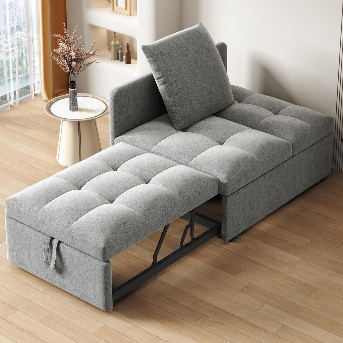 Schlafsofa Klein – 3-in-1 Schlafsessel mit Bettfunktion (Hellgrau)