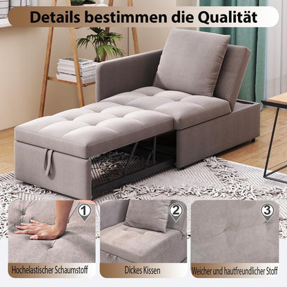 Schlafsofa Klein – 3-in-1 Schlafsessel mit Bettfunktion (Grau)
