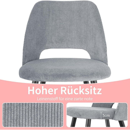 Esszimmerstühle Set 4 Grau, Kordsamt Gepolstert & Robust