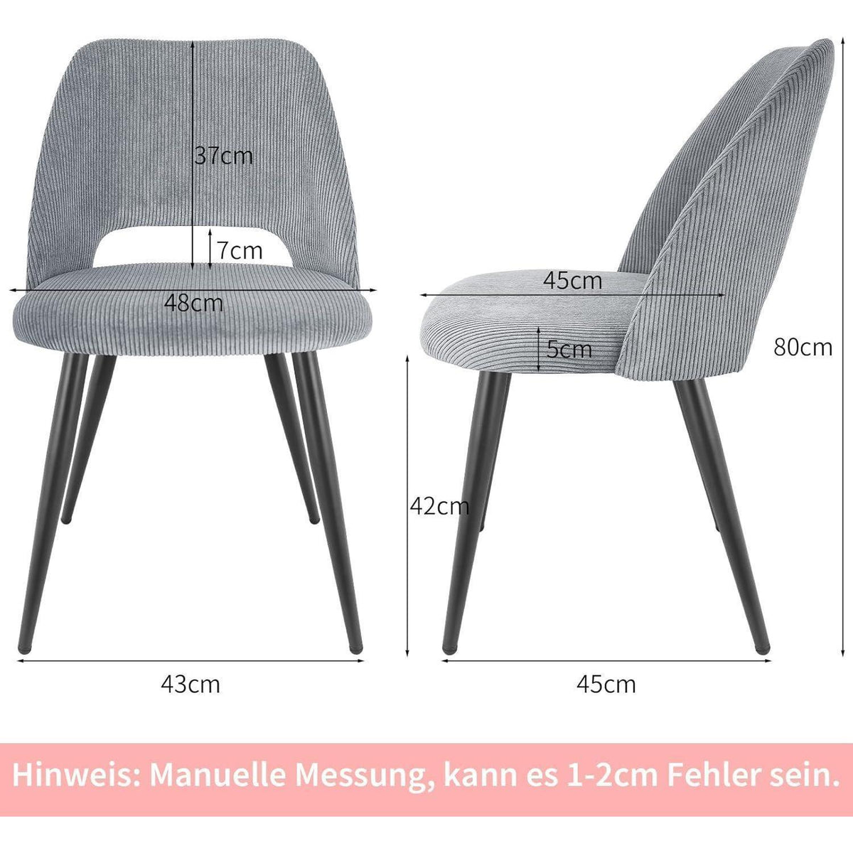 Esszimmerstühle 6er Set Grau, Kordsamt & Metallbeine