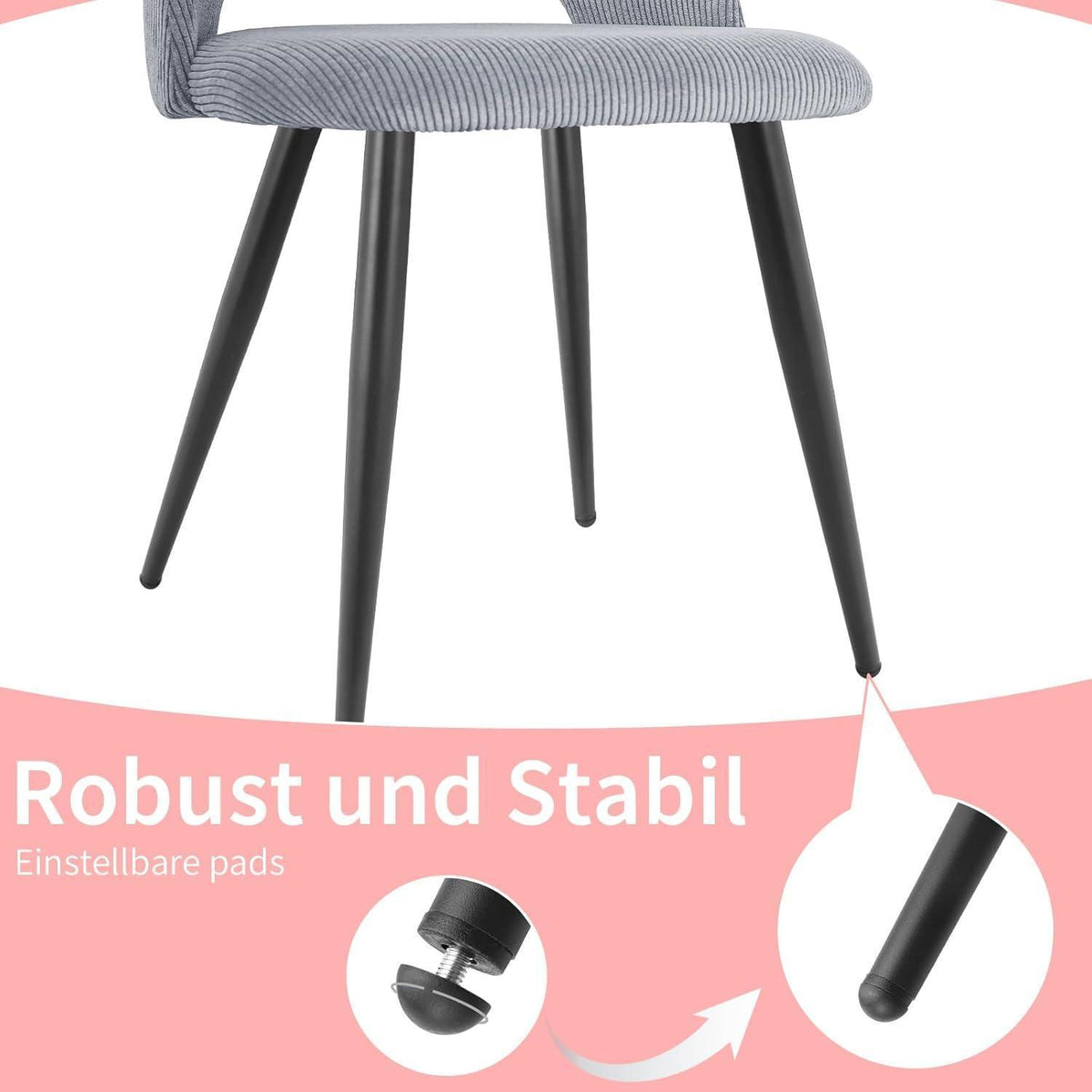 Esszimmerstühle 6er Set Grau, Kordsamt & Metallbeine
