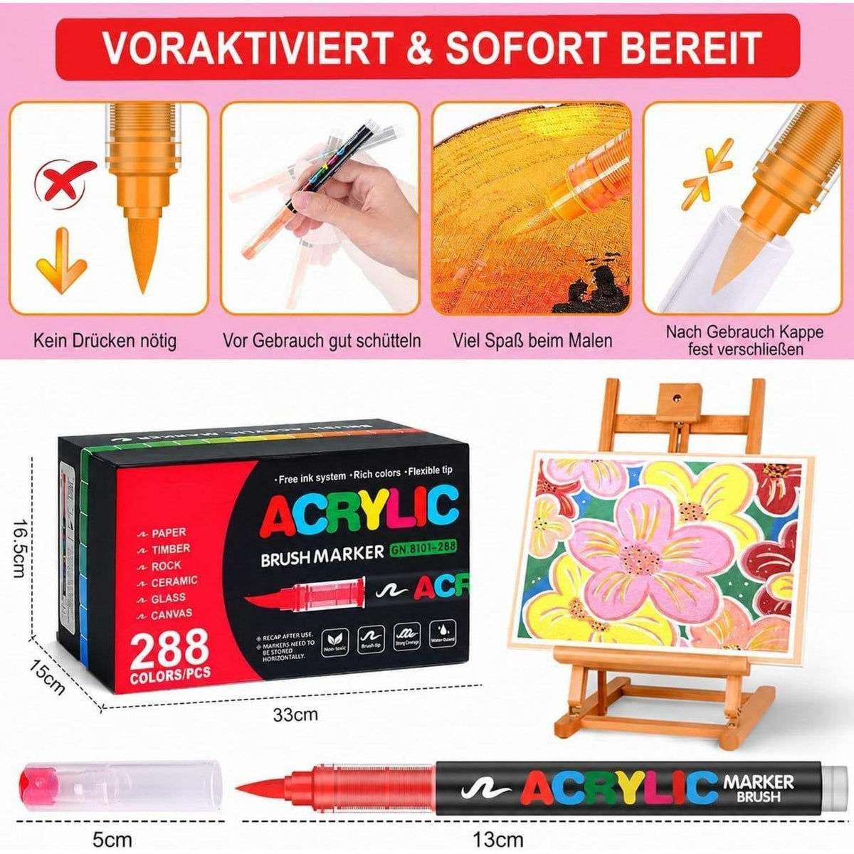 Acrylmarker Set 240 Farben mit Pinselspitze – Vielseitig & Wasserfest