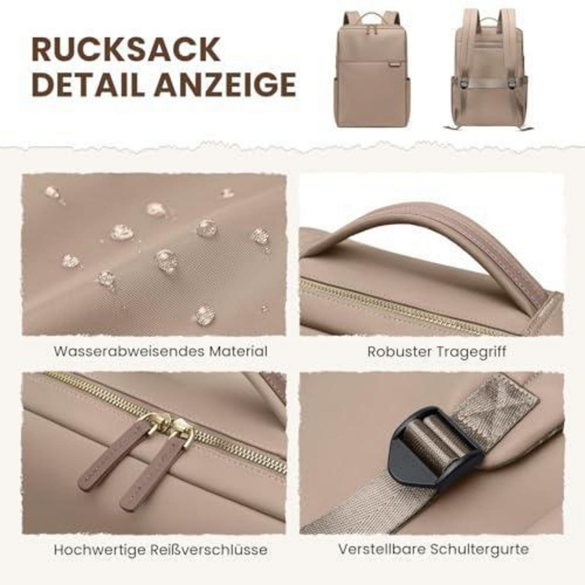 Laptop Rucksack Damen 16 Zoll – Wasserdicht, Braun, Business & Reise