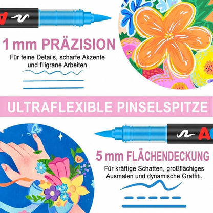 168 Acrylstifte Set mit Pinselspitze – Wasserfest & Vielseitig