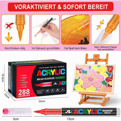 168 Acrylstifte Set mit Pinselspitze – Wasserfest & Vielseitig