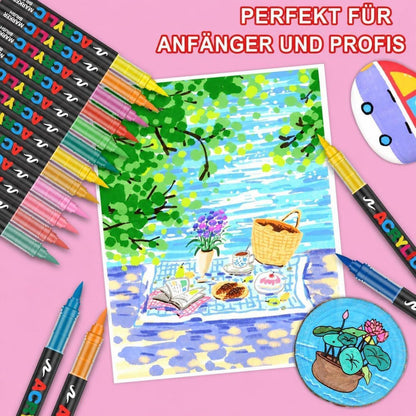 Acrylstifte Set 288 Farben mit Pinselspitze – Wasserfest & Vielseitig