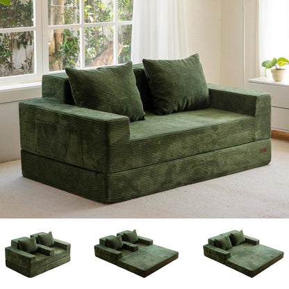 Bequemes Schlafsofa mit Cordstoff & Getränkehaltern