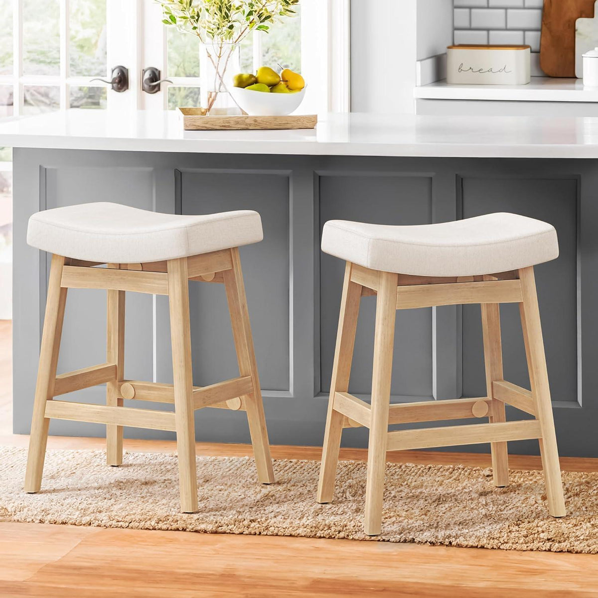 Barhocker Set 4er – Beige, 61cm, Stoff Sitzfläche
