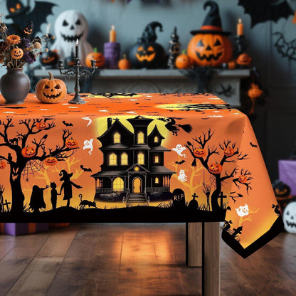Halloween Tischdecke Karo Orange Rechteckig 140x180 cm