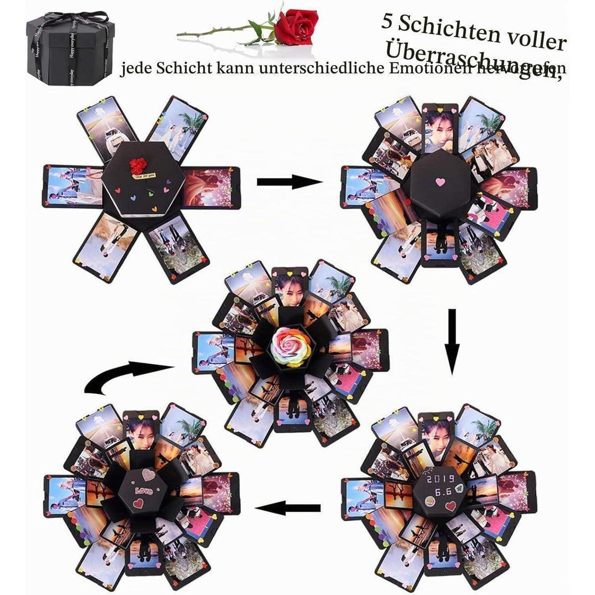 Explosionsbox DIY Geschenkbox für Valentinstag & Geburtstag