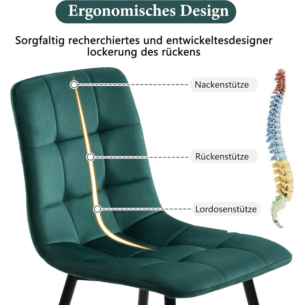Runder Esstisch Set für 4 Personen | Weiß mit Grünen Samtstühlen