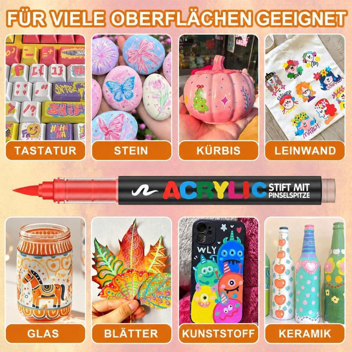 Acrylstifte Set 288 Farben – Pinselspitze für Steine, Glas & mehr