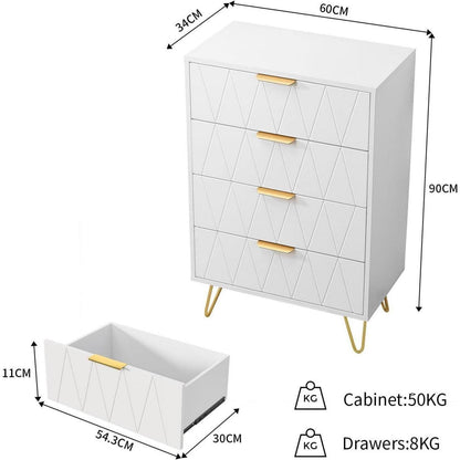 Weiße Kommode mit 4 Schubladen – Schlafzimmer & Wohnzimmer