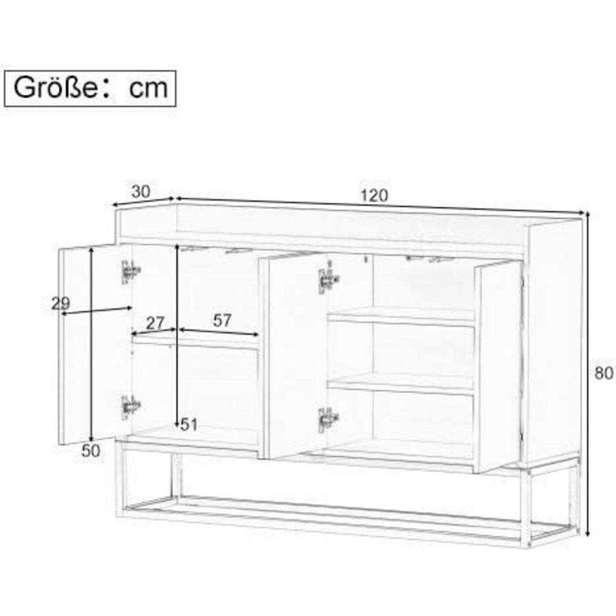 Sideboard mit 4 Türen & Metallbeinen – Schwarz, 120x30x80 cm
