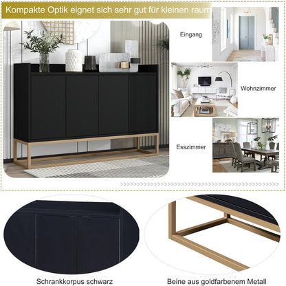 Sideboard mit 4 Türen & Metallbeinen – Schwarz, 120x30x80 cm