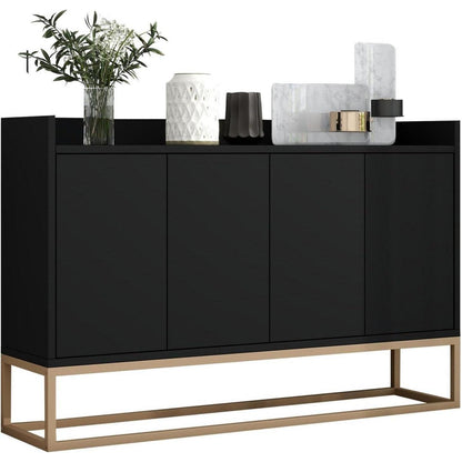 Sideboard mit 4 Türen & Metallbeinen – Schwarz, 120x30x80 cm