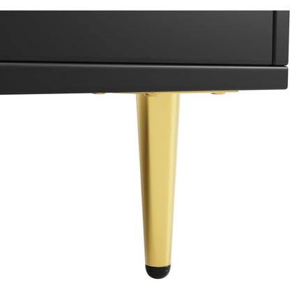 Hochschrank mit Glastür & Weinregal – Schwarz mit Gold | 145x39x171cm